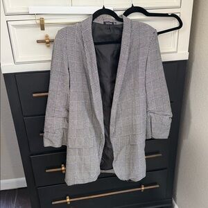 Boohoo Black & White Glen Plaid Open Blazer